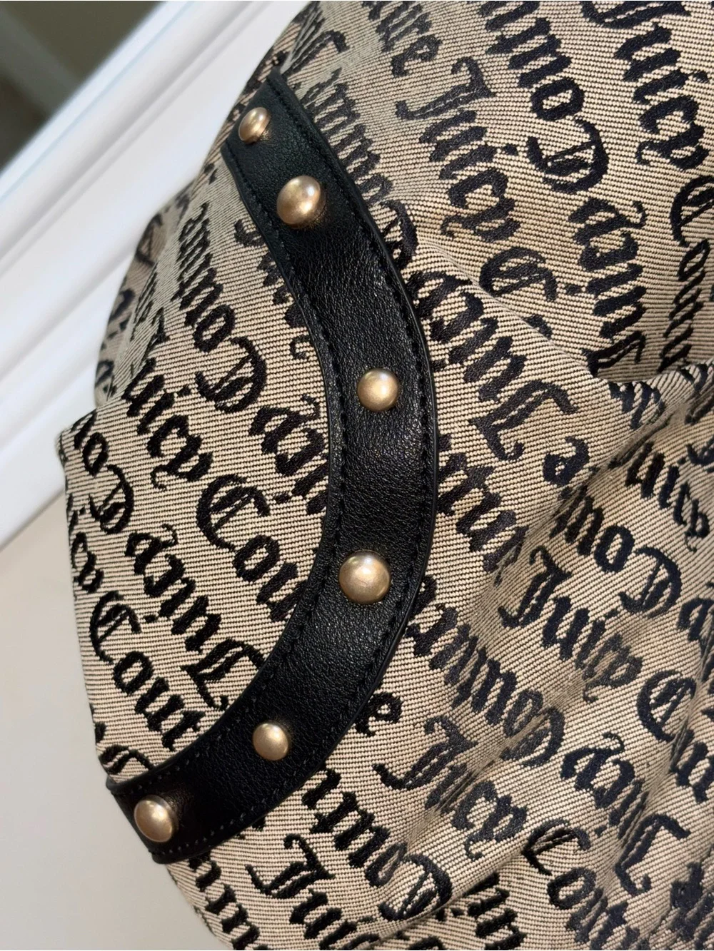 Juicy Couture Black & Beige Logo Hobo with Heart Charm